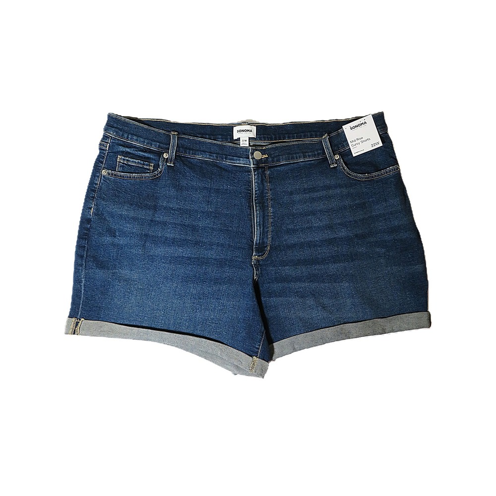 NWT 22W Sonoma Curvy Fit Denim Shorts - Dark Wash Stretch - 5" Inseam